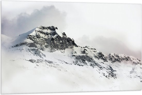 Vlag - Sneeuw - Bergen - Wolken - Wit - 105x70 cm Foto op Polyester Vlag