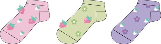 Meisjes enkelkousen fitness fantasie fruit & flower - 6 paar gekleurde sneaker sokken - maat 27/30