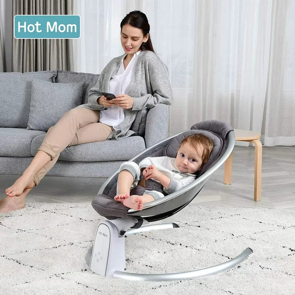 Hot Mom © Transat Electrique - Chaise Bébé - Bluetooth - 5 Positions -  Fonction
