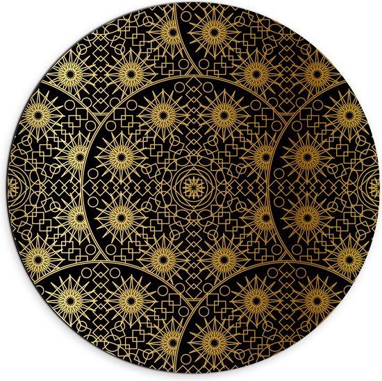 Dibond Muurcirkel - Borden met Gouden Geometrische Print - 70x70 cm Foto op Aluminium Muurcirkel (met ophangsysteem)