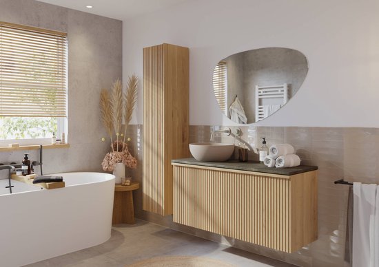 Meuble de salle de bain Ben Linea avec vasque en béton beige 120cm gauche  chêne... | bol