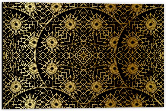 Dibond - Borden met Gouden Geometrische Print - 60x40 cm Foto op Aluminium (Wanddecoratie van metaal)