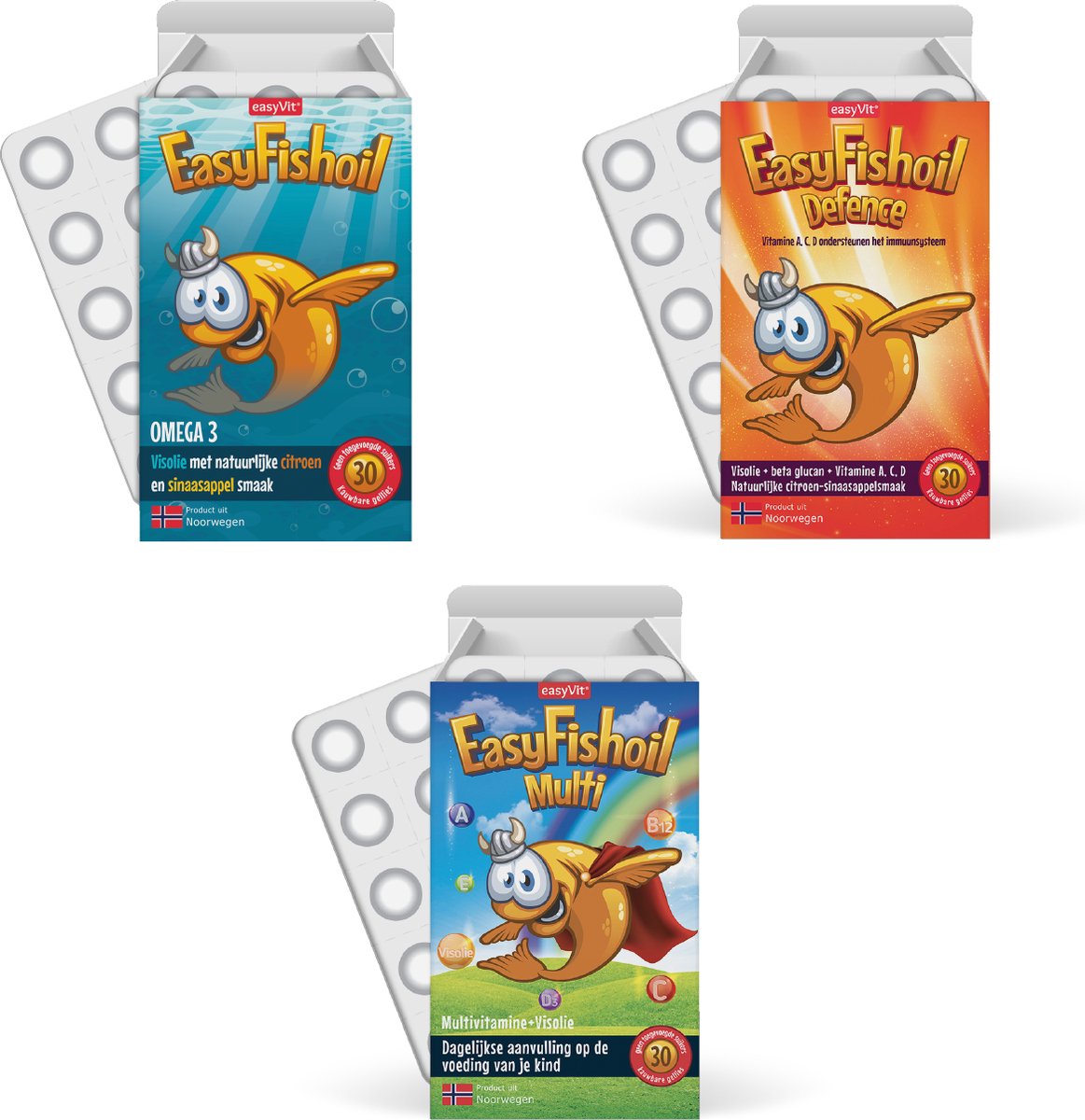 Goedkoopste EasyFishoil - Omega 3 voordeelpakket voor kinderen - EasyFishoil Kids EasyFishoil Defence EasyFishoil Multi