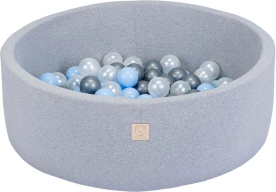Ballenbak | Rond 90x30 | Licht Grijs incl. 150 ballen | Pearl/Silver/Light Blue