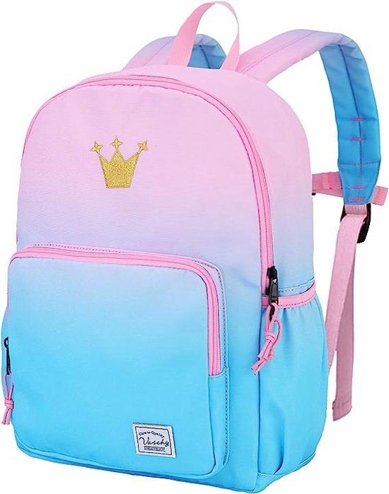 Backpacks Children's Backpack School Backpack Girl 4-6 Years Fit A4 Folder With Side Pockets and Pink Chest Strap, Crown