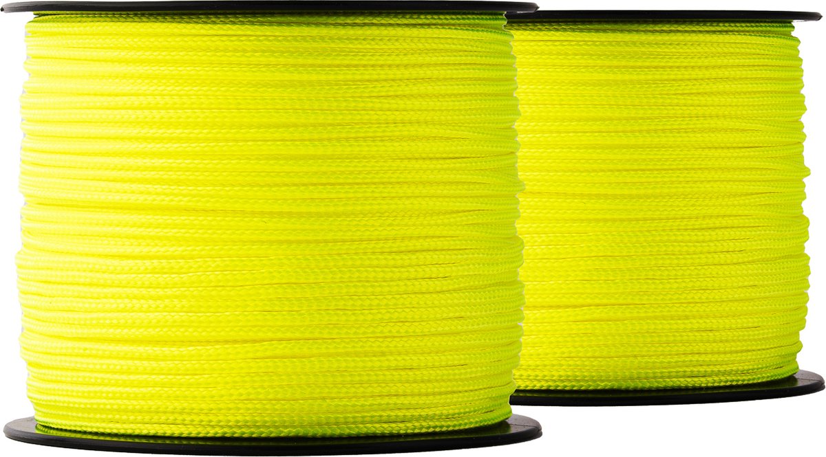 SNURO nylontouw (2mm, 2 x 100M, fluogeel) - robuust gevlochten fluorescerend touw van polyamide voor elke toepassing - weerbestendig en o.a. ideaal voor metsel- en vloerderswerken, tuinaanleg enz.