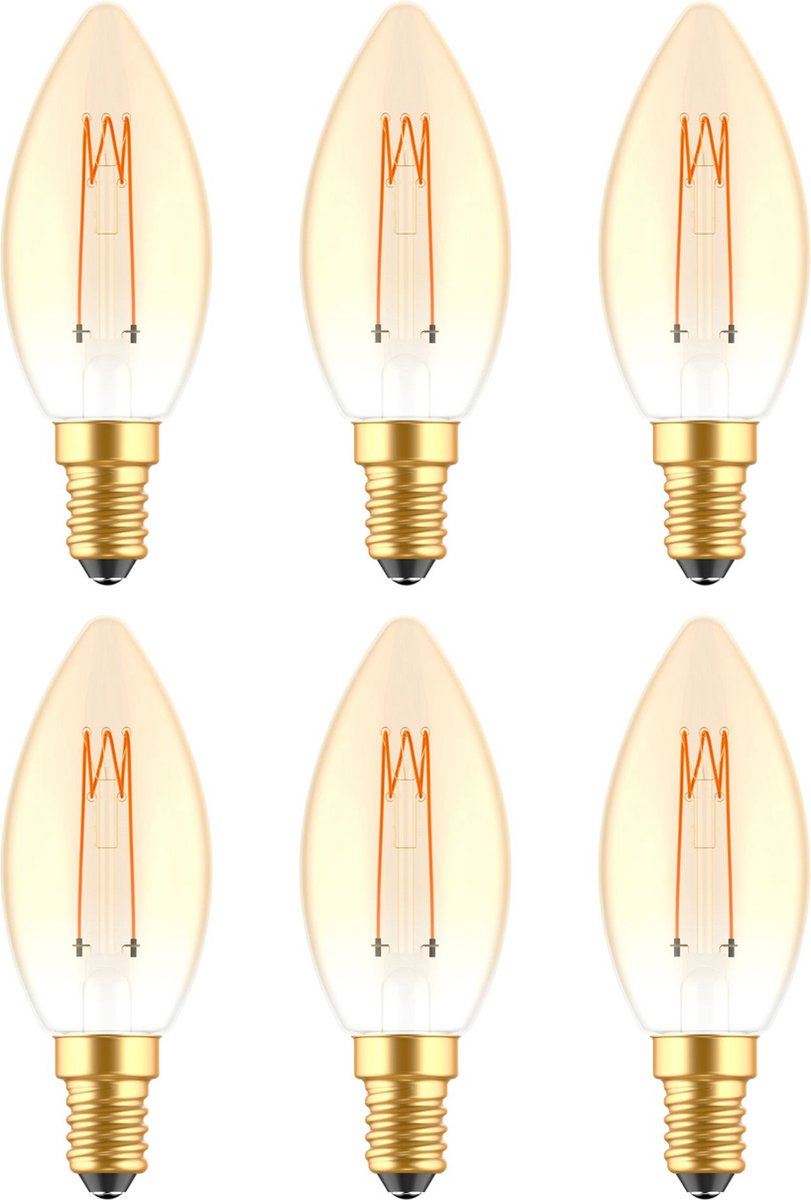 LED E14 decoratieve Filament Kaarslamp - ⌀ 35 mm – Dimbaar – 6-pack C35 led lampen