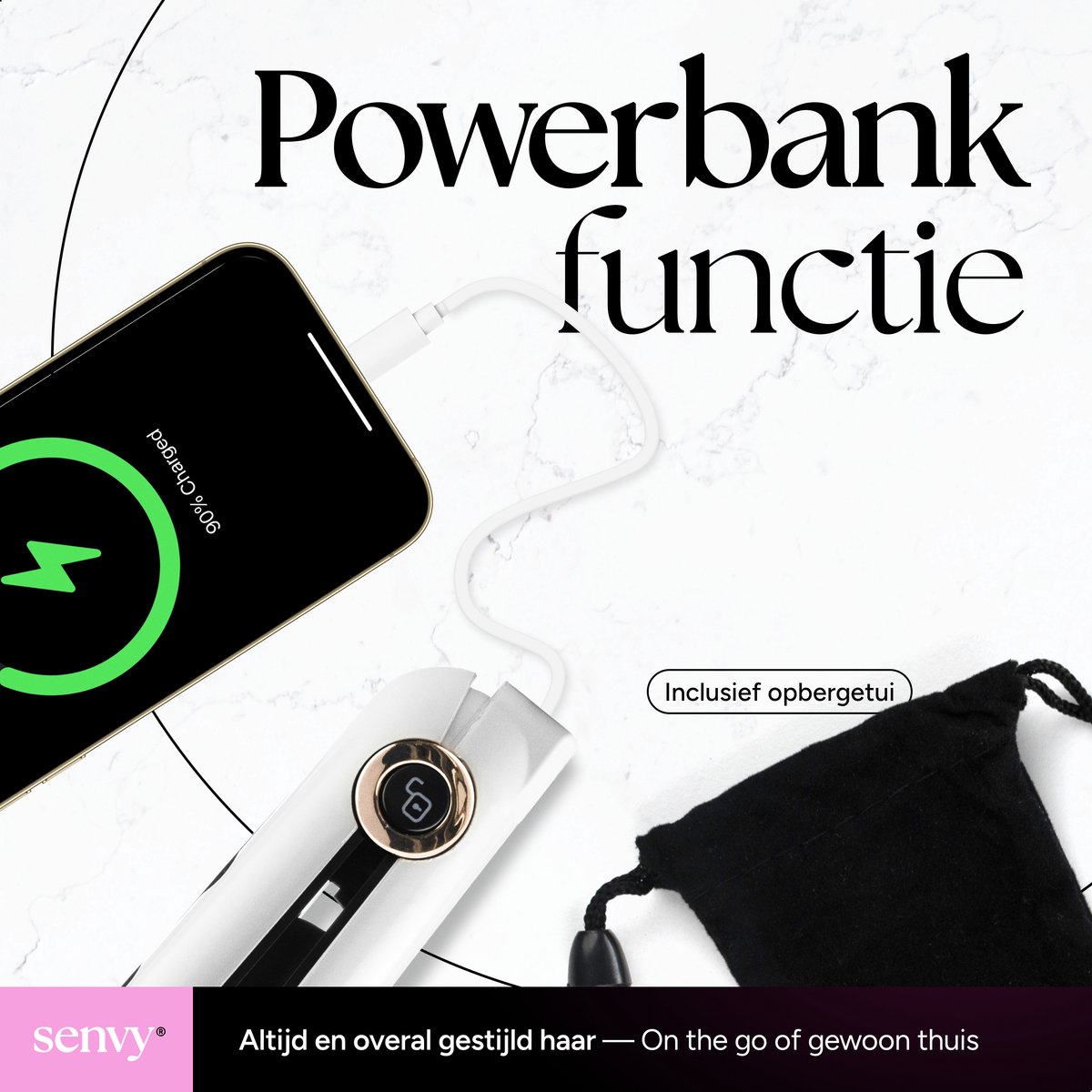 SENVY® Draadloze Mini Stijltang met Powerbank Functie - Wit - afbeelding 3