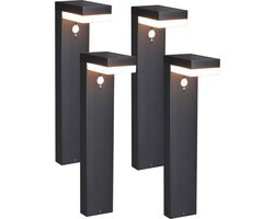 Proventa Solar LED Tuinlantaarn Staand met bewegingssensor - Model Lano - 4 stuks - Tuinverlichting op zonneenergie - Tuinlamp - Tuinlampjes - Tuinlampion