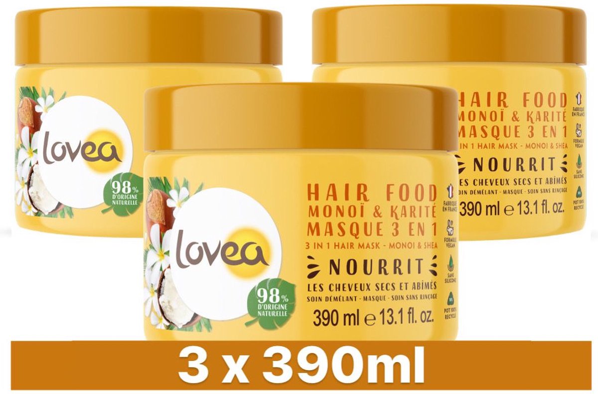 Lovea Haarmasker Monoï & Shea 3-in-1 - 3 x 390 ml - Voordeelverpakking