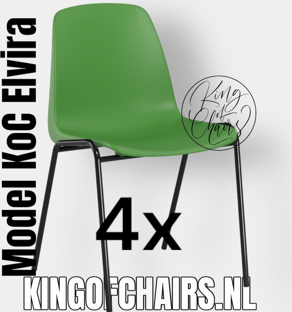 King of Chairs -set van 4- model KoC Elvira lichtgroen met zwart onderstel. Kantinestoel stapelstoel kuipstoel vergaderstoel tuinstoel kantine stoel stapel kantinestoelen stapelstoelen kuipstoelen stapelbare keukenstoel Helene eetkamerstoel