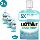 LISTERINE Cool Mint mondwater, verfrissende mondspoeling voor bestrijding van schadelijke bacteriën voor gezond tandvlees, 3x500ml