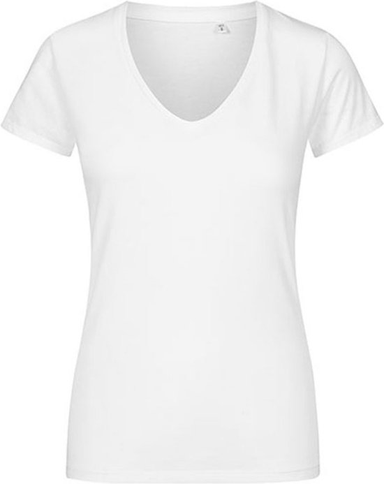 Women´s V-hals T-shirt met korte mouwen White - XXL