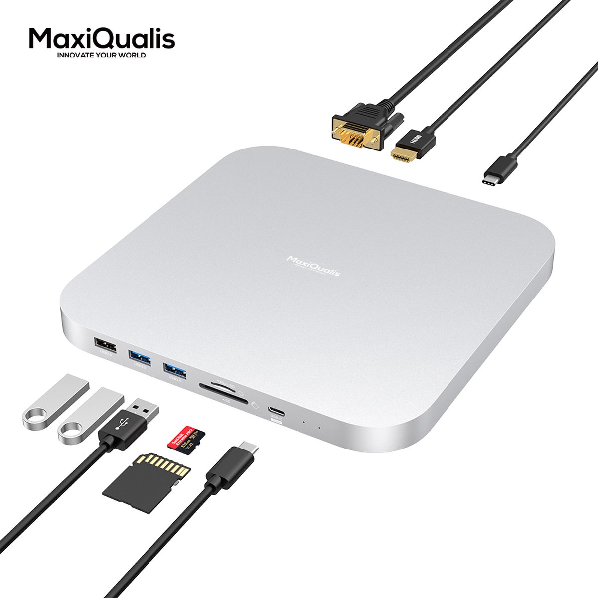 Docking Station Pro voor Mac Mini M2/M1 USB-C Hub (2023) - Externe SSD (Silver)