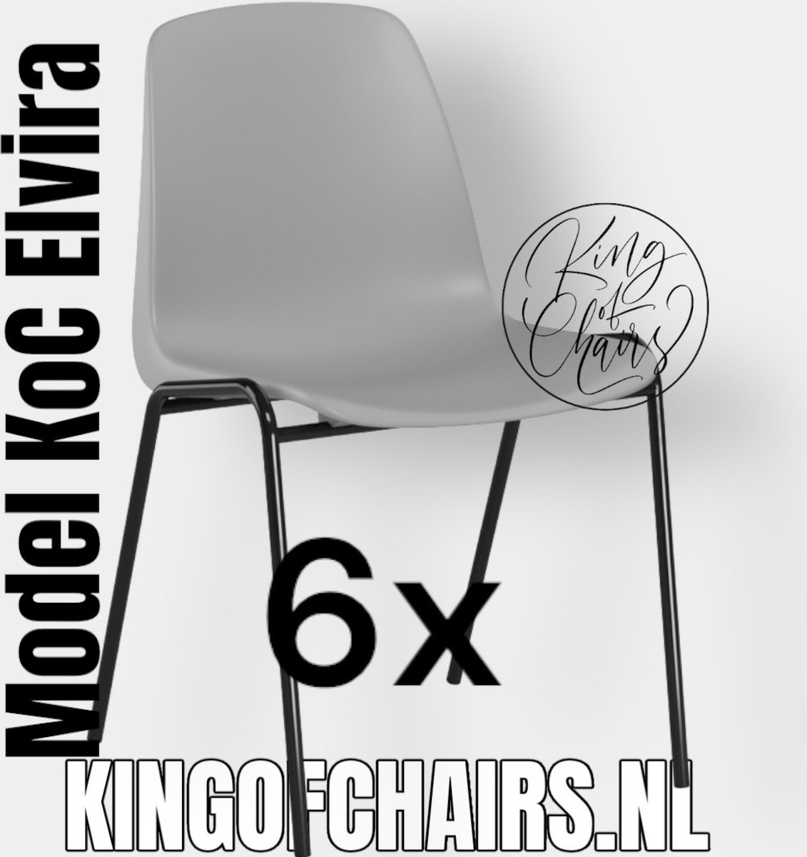 King of Chairs -set van 6- model KoC Elvira lichtgrijs met zwart onderstel. Kantinestoel stapelstoel kuipstoel vergaderstoel tuinstoel kantine stoel stapel kantinestoelen stapelstoelen kuipstoelen stapelbare keukenstoel Helene eetkamerstoel