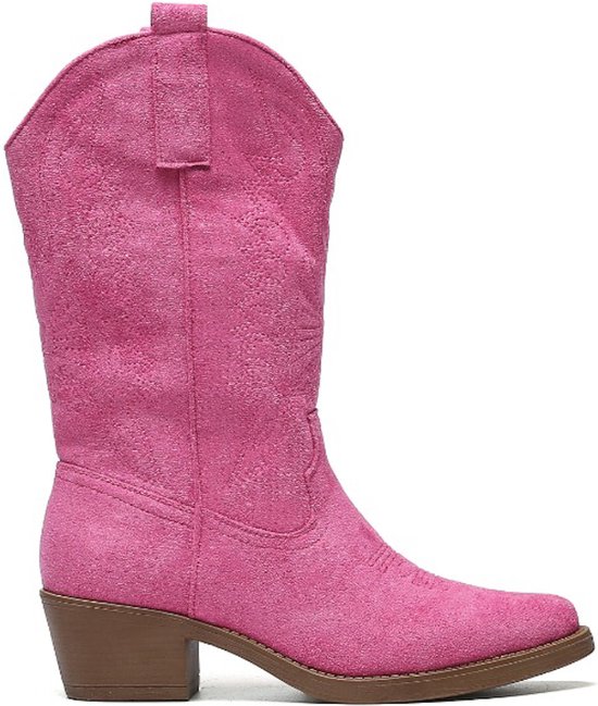 SmileFavorites® Dames Cowboylaarzen met Hak - Roze - Suedine - Maat 41