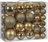 46x morceaux de boules de Noël en plastique dorées 4, 6 et 8 cm - Décorations pour sapins de Noël/ décorations pour arbres / Décorations de Noël