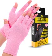 KANGKA® Reuma Compressie Handschoenen met Open Vingertoppen Maat S - Roze Kleur - Vingerloze Handschoenen - Thuiswerk Handschoen