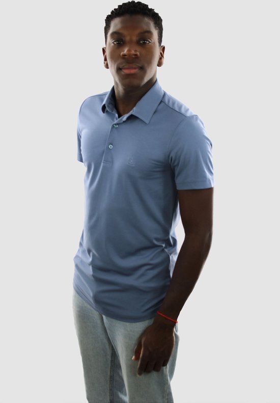 Vercate - Heren Polo Korte Mouw - Strijkvrij Poloshirt - Blauw - Slim Fit - Tencel - Maat XL