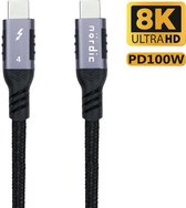 NÖRDIC TB4-026 USB-C Kabel - Thunderbolt 4 - 40Gbps - 100W PD - 8K - USB4 - Thunderbolt 3 - 25cm - Zwart