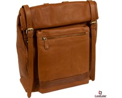 Landleder - Rugtas - Luxe Stone Washed Buffellederen Koeriers Rugtas - ”Georgia” - XXL - Cognac - afmeting 36 x 12 x 48(54) cm.