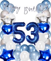 Snoes Ballonnen 53 Jaar Set Mega Blauw Zilver Ballon - Compleet Feestpakket Cijferballon 53 Jaar - Verjaardag Versiering Slinger Happy Birthday – Folieballon – Latex Ballonnen - Helium Ballonnen