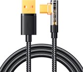 Nylon USB-C Kabel - Fast Charge - USB-C naar USB-A - 90 graden - 1.2m -3A - USBC3-QC - Zwart