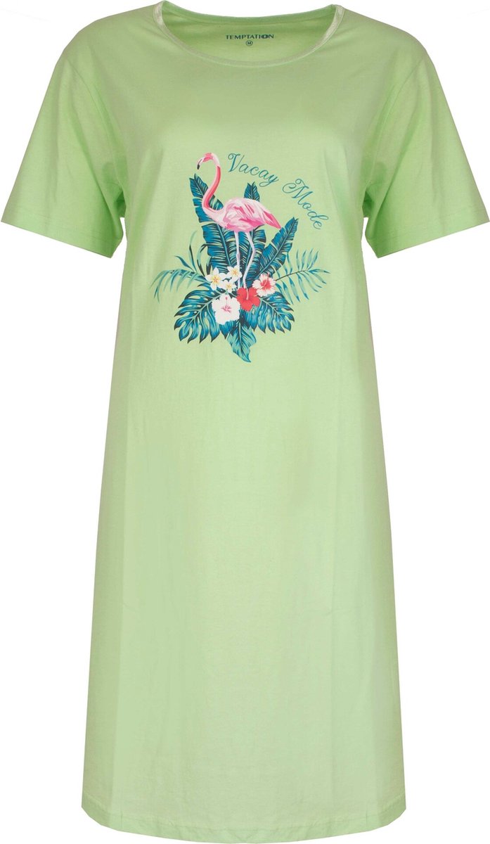 Temptation Dames Nachthemd - Bigshirt - Slaapkleed - Korte Mouwen - 100% Katoen - Groen
