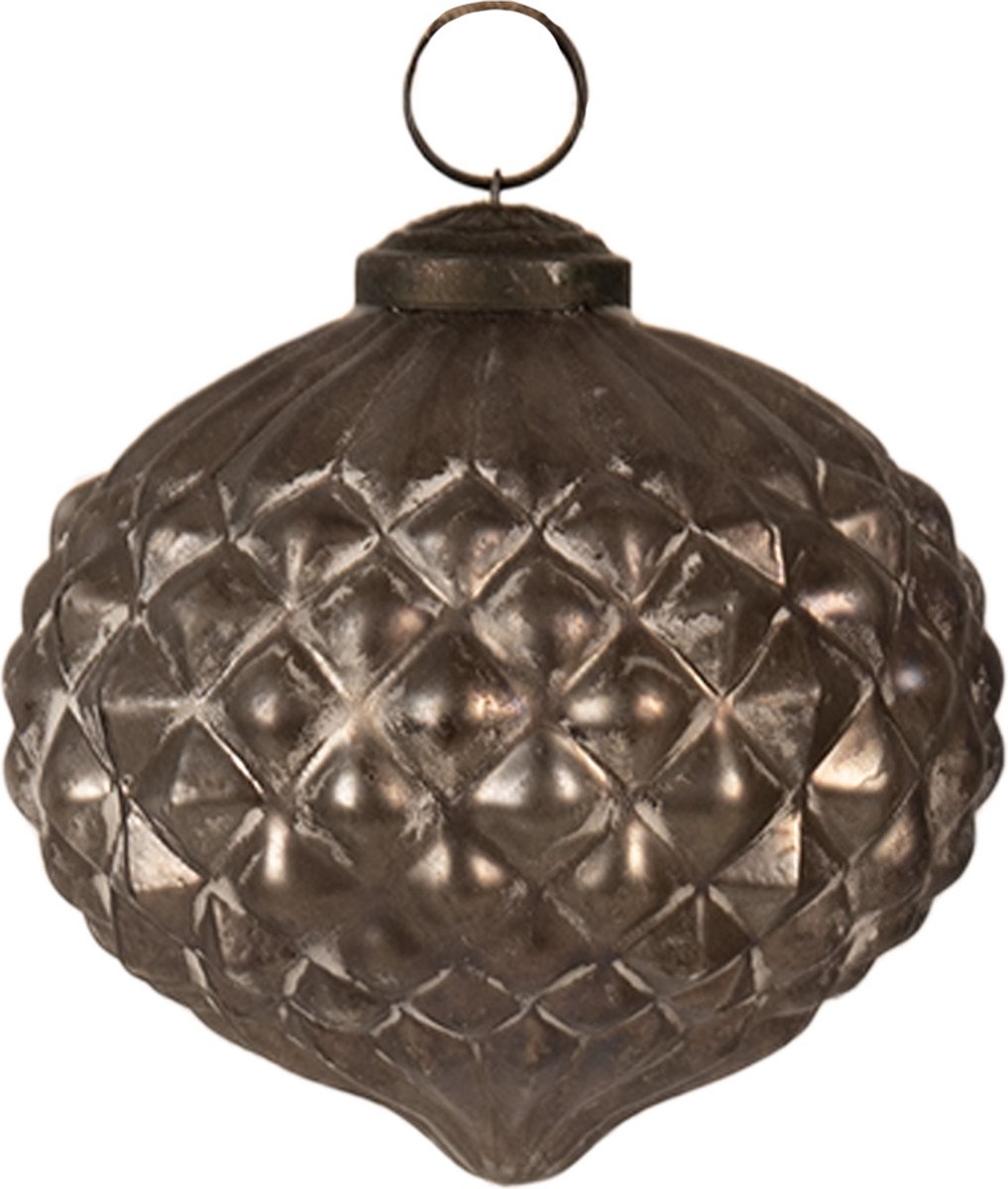 Grijze glazen kerstbal van Clayre & Eef, diameter 10x10 cm.