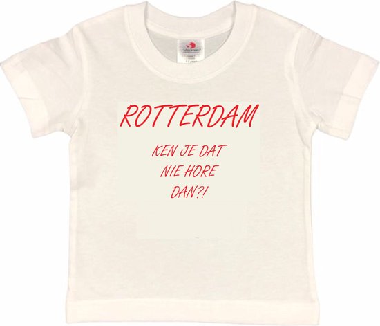 Rotterdam Kinder t-shirt | Rotterdam ken je dat nie hore dan?! | Verjaardagkado | verjaardag kado | grappig | jarig | Rotterdam | Feyenoord | cadeau | Cadeau | Wit/rood | Maat 158/164