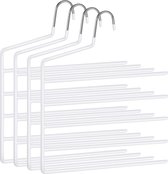 Trouser Hangers Space Saving Set of 4 Multiple Clothes Hangers Open End Non-Slip for 5 Trousers Each for Jeans, Towels, Scarves, White