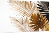 PVC Schuimplaat - Tropische Bladeren in Goudtinten tegen Witte Achtergrond - 150x100 cm Foto op PVC Schuimplaat (Met Ophangsysteem)