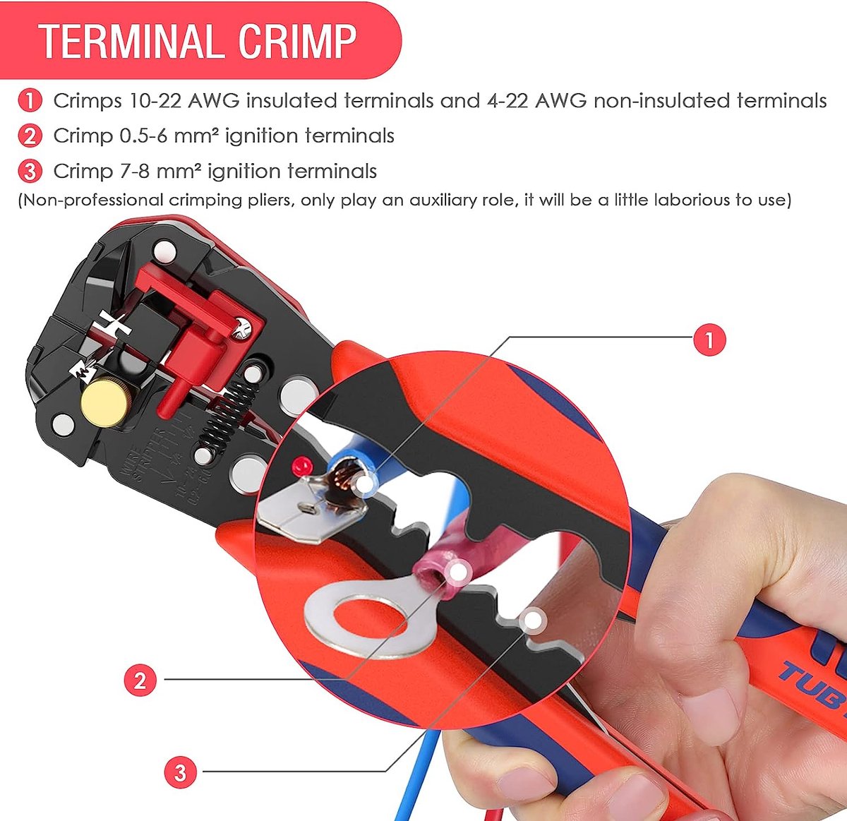 1 pince à dénuder 24-10 AWG (0,2-6 mm²), 3 en 1 automatique 8