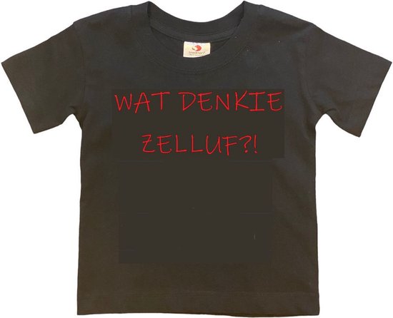 Rotterdam Kinder t-shirt | WAT DENKIE ZELLUF?! | Verjaardagkado | verjaardag kado | grappig | jarig | Rotterdam | Feyenoord | cadeau | Cadeau | Zwart/rood | Maat 146/152