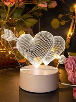 1 stuks 3-kleurig veranderbare 3D plastic hartlamp, creatieve solide decoratieve lamp