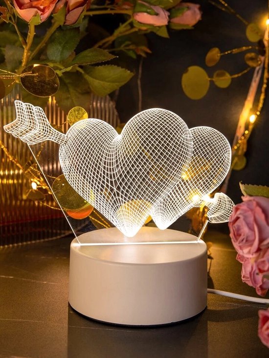 Lampe cœur en plastique 3D modifiable à 3 couleurs, lampe décorative solide  et