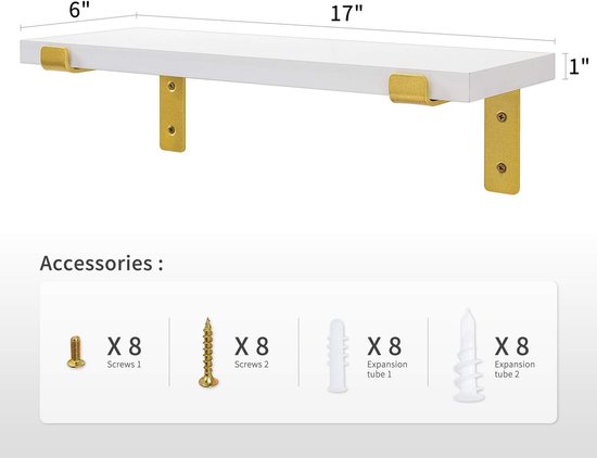 Wandplank met 6 lagen, ronde zwevende decoratieve rekken Shabby chique plank Organizer Display rek voor woonkamer slaapkamer kantoor keuken (kleur: goud