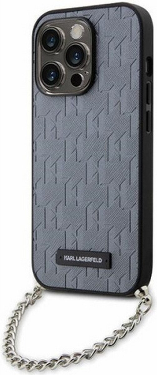Karl Lagerfeld Saffiano Monogram Back Case - Geschikt voor Apple iPhone 14 Pro (6.1") - Grijs
