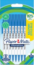 Paper Mate Kilometrico-balpennen | Lange schrijfduur met mediumpunt (1,0mm) | Blauwe inkt | 80% gerecycled plastic | 8 stuks