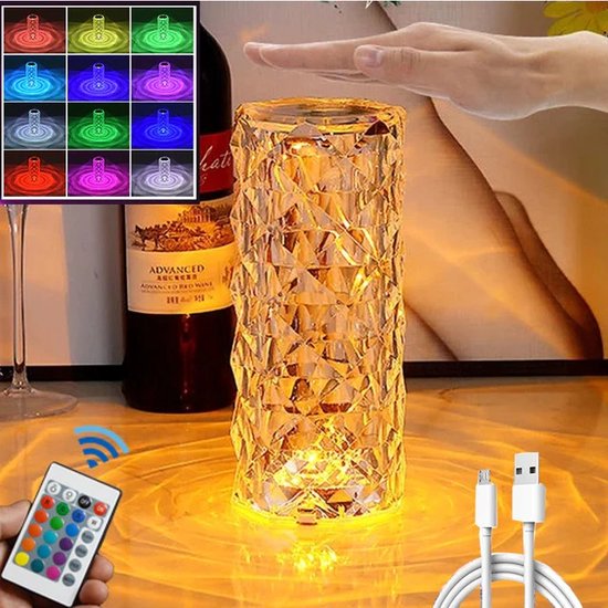 Lampe de Table en Cristal, Lampe Cristal Lampe de Chevet Chambre, Dimmable  Lampe de Table Sans