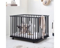Petite Amélie Baby box 'Panthere' Zwarte 100x75cm – Inklapbaar zonder gereedschap – Verstelbare bodem in 3 hoogtes – Soepel verrijdbaar met vergrendelbare wieltjes – Magische speelplek voor je kleintje.
