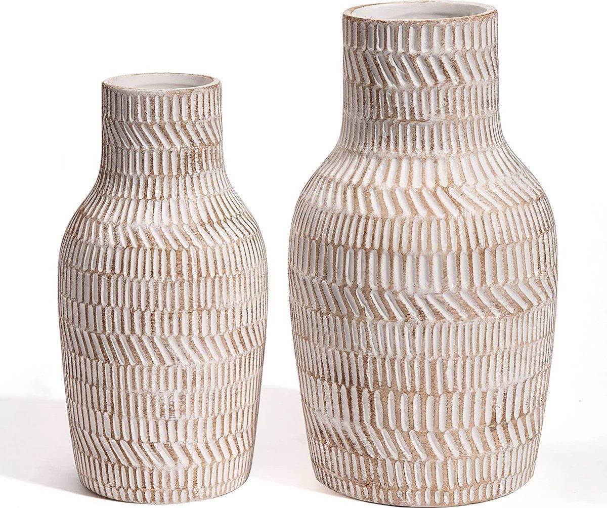 Rustieke beige vaas voor woondecoratie, set van 2 grote vazen ​​met crème  glazuur,... | bol.com