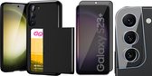 Hoesje met Pasjeshouder geschikt voor Samsung Galaxy S23 Plus - Privacy Screenprotector FullGuard & Camera Lens Screen Protector - Back Cover SlideCase Zwart