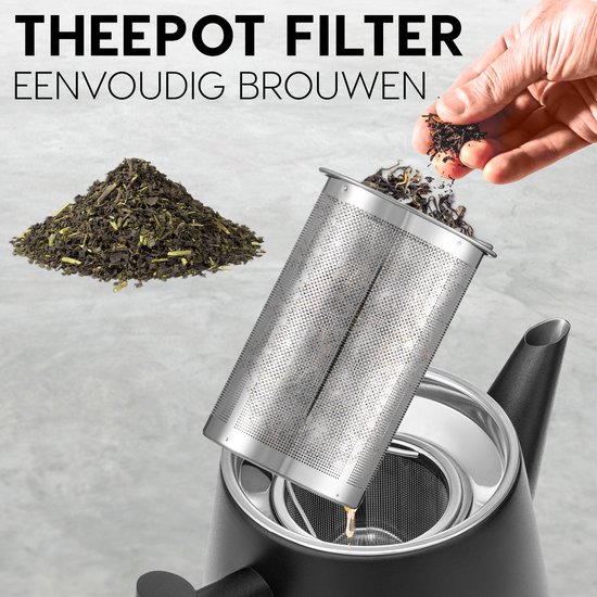 NOI Amsterdam Theepot met Filter - Zwart - Theekan 1 L - RVS - Theepot Dubbelwandig - NOI amsterdam