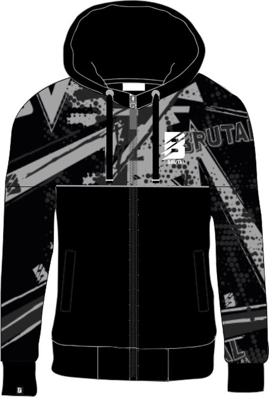 BRUTAL® - Cardigan - Sweat à capuche - Zwart - Grijs - Cardigan Homme - Fermeture éclair - Capuche - Taille XXXXL - 4XL