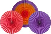 Cool 2 Party - Honeycombs - paars - oranje - rood - 1x 50 cm 2x 30 cm - decoratiewaaier - papieren waaier - versiering - feest - verjaardag - incl. paperclips