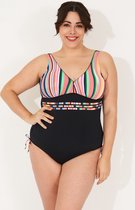 Badpak dames- Grote maten badpakken zwempak bikini VC670- Zwart kleurrijk streepmotief- Maat 54