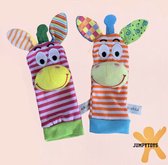 JUMPYTOYS - Babysokken met rammelaar - 2delig - Zebra - Dierlijk figuurtje - ROOS/ORANJE