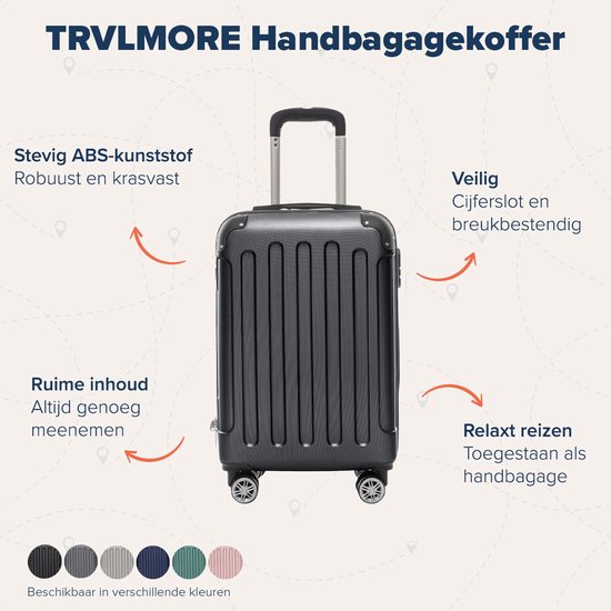 TRVLMORE Handbagage Koffer - 38L - Cijferslot - Lichtgewicht - Trolley - 54x36x20cm - Past binnen 55x40x20 cm - Zwart