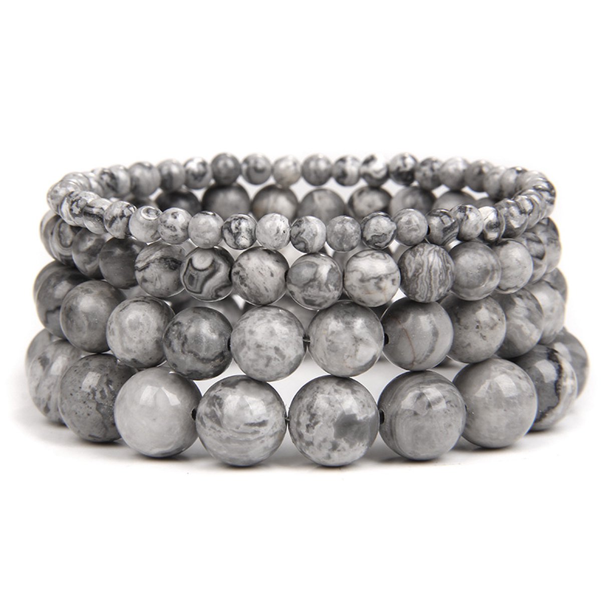 Bixorp Gems Picasso Jaspis Edelsteen Armbanden set 4mm + 6mm + 8mm + 10mm - Edelstenen Armbanden Bundel Cadeau